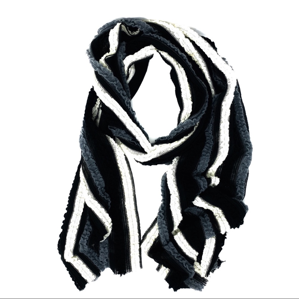 Dana Herbert Textured Scarf Black White Gray - Picture 3 of 8
